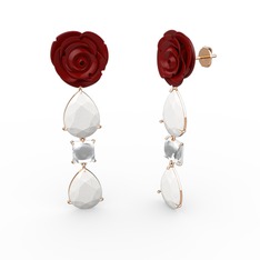 Gül Damlası Küpe - Beyaz akrilik ve beyaz zirkon 8 ayar rose altın küpe (Kırmızı mineli) #ayez68