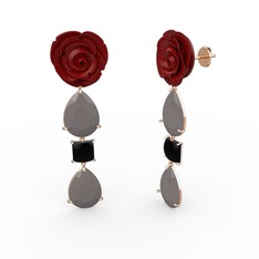 Gül Damlası Küpe - Füme akrilik ve siyah zirkon 18 ayar rose altın küpe (Kırmızı mineli) #dgjnyl