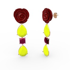 Gül Damlası Küpe - Neon sarı akrilik ve rodolit garnet 14 ayar rose altın küpe (Kırmızı mineli) #f8t4z4