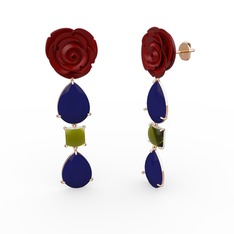 Gül Damlası Küpe - Lacivert akrilik ve peridot 18 ayar rose altın küpe (Kırmızı mineli) #gzhclg
