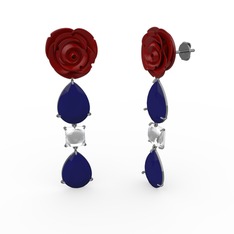 Gül Damlası Küpe - Lacivert akrilik ve swarovski 925 ayar siyah rodyum kaplama gümüş küpe (Kırmızı mineli) #haqe3l