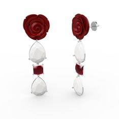 Gül Damlası Küpe - Beyaz akrilik ve garnet 925 ayar gümüş küpe (Kırmızı mineli) #js3v0s