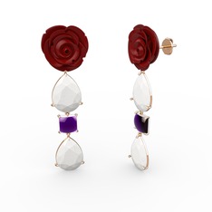 Gül Damlası Küpe - Beyaz akrilik ve ametist 8 ayar rose altın küpe (Kırmızı mineli) #kik1xt