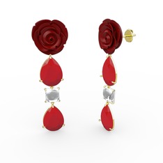 Gül Damlası Küpe - Kırmızı akrilik ve swarovski 8 ayar altın küpe (Kırmızı mineli) #ong09b
