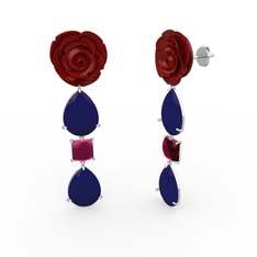 Gül Damlası Küpe - Lacivert akrilik ve rodolit garnet 14 ayar beyaz altın küpe (Kırmızı mineli) #ozitta
