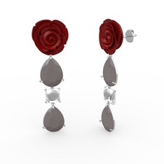 Gül Damlası Küpe - Füme akrilik ve swarovski 8 ayar beyaz altın küpe (Kırmızı mineli) #ruwweq
