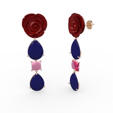 Gül Damlası Küpe - Lacivert akrilik ve pembe kuvars 8 ayar rose altın küpe (Kırmızı mineli) #undkux