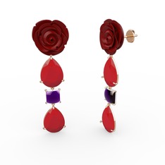 Gül Damlası Küpe - Kırmızı akrilik ve ametist 8 ayar rose altın küpe (Kırmızı mineli) #upso3o