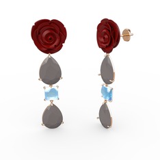 Gül Damlası Küpe - Füme akrilik ve akuamarin 8 ayar rose altın küpe (Kırmızı mineli) #yi30t4