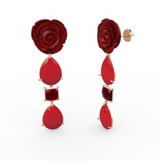 Gül Damlası Küpe - Kırmızı akrilik ve kök yakut 14 ayar rose altın küpe (Kırmızı mineli) #zzi5g
