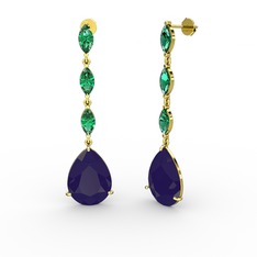 Anais Küpe - Lacivert akrilik ve yeşil kuvars 14 ayar altın küpe #1062u63