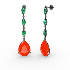 Kırmızı akrilik ve yeşil kuvars 925 ayar siyah rodyum kaplama gümüş küpe