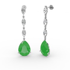 Neon yeşil akrilik ve beyaz zirkon 18 ayar beyaz altın küpe