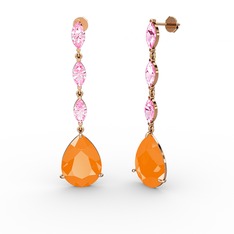 Anais Küpe - Neon turuncu akrilik ve pembe kuvars 8 ayar rose altın küpe #13nm9md