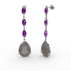 Anais Küpe - Füme akrilik ve ametist 14 ayar beyaz altın küpe #141ynr