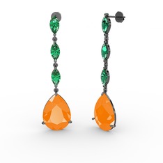 Anais Küpe - Neon turuncu akrilik ve yeşil kuvars 925 ayar siyah rodyum kaplama gümüş küpe #14v0azp