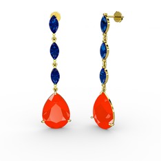 Anais Küpe - Kırmızı akrilik ve lab safir 925 ayar altın kaplama gümüş küpe #16stjsq