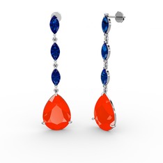 Anais Küpe - Kırmızı akrilik ve lab safir 8 ayar beyaz altın küpe #17lygkj