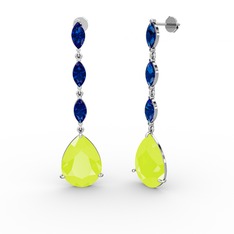 Anais Küpe - Neon sarı akrilik ve lab safir 18 ayar beyaz altın küpe #1ch9zet