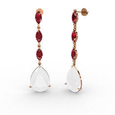 Beyaz akrilik ve garnet 8 ayar rose altın küpe