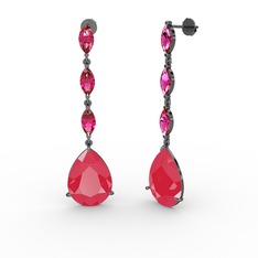 Anais Küpe - Neon pembe akrilik ve rodolit garnet 925 ayar siyah rodyum kaplama gümüş küpe #1ec9lwc