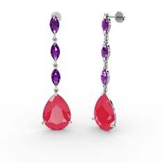 Neon pembe akrilik ve ametist 925 ayar gümüş küpe