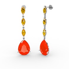 Kırmızı akrilik ve sitrin 925 ayar gümüş küpe