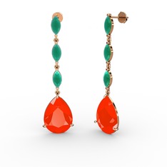 Anais Küpe - Kırmızı akrilik ve kök zümrüt 14 ayar rose altın küpe #1hudvb2