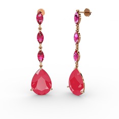 Neon pembe akrilik ve rodolit garnet 925 ayar rose altın kaplama gümüş küpe