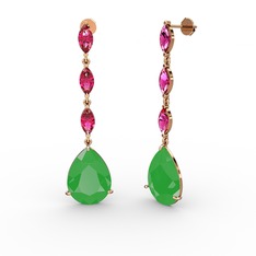 Anais Küpe - Neon yeşil akrilik ve rodolit garnet 8 ayar rose altın küpe #1j242w9