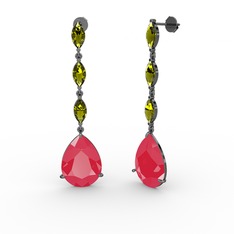 Anais Küpe - Neon pembe akrilik ve peridot 925 ayar siyah rodyum kaplama gümüş küpe #1jsbw07