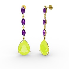 Anais Küpe - Neon sarı akrilik ve ametist 925 ayar altın kaplama gümüş küpe #1k8gu5n