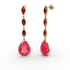 Anais Küpe - Neon pembe akrilik ve garnet 14 ayar altın küpe #1m764kp