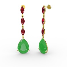 Anais Küpe - Neon yeşil akrilik ve garnet 14 ayar altın küpe #1mgb0yb