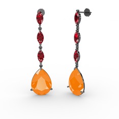 Anais Küpe - Neon turuncu akrilik ve garnet 925 ayar siyah rodyum kaplama gümüş küpe #1my3ogn