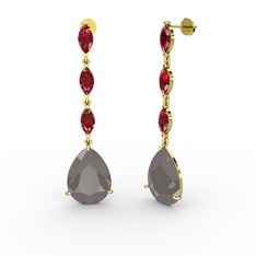 Füme akrilik ve garnet 18 ayar altın küpe