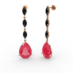 Neon pembe akrilik ve siyah zirkon 8 ayar rose altın küpe