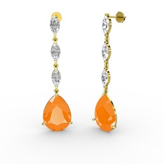Neon turuncu akrilik ve swarovski 925 ayar altın kaplama gümüş küpe