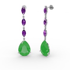 Anais Küpe - Neon yeşil akrilik ve ametist 18 ayar beyaz altın küpe #1sexj2r