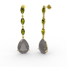 Füme akrilik ve peridot 8 ayar altın küpe