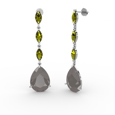 Füme akrilik ve peridot 925 ayar gümüş küpe