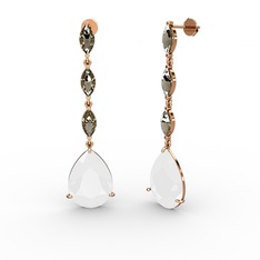 Anais Küpe - Beyaz akrilik ve dumanlı kuvars 925 ayar rose altın kaplama gümüş küpe #23uykr