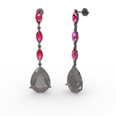 Anais Küpe - Füme akrilik ve rodolit garnet 925 ayar siyah rodyum kaplama gümüş küpe #2g2tr9