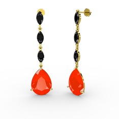 Anais Küpe - Kırmızı akrilik ve siyah zirkon 18 ayar altın küpe #3bsseb