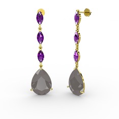 Anais Küpe - Füme akrilik ve ametist 8 ayar altın küpe #3swmfw