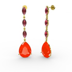 Kırmızı akrilik ve kök yakut 18 ayar altın küpe