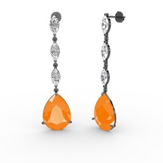 Anais Küpe - Neon turuncu akrilik ve swarovski 925 ayar siyah rodyum kaplama gümüş küpe #3yso9f