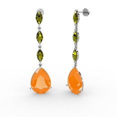 Neon turuncu akrilik ve peridot 18 ayar beyaz altın küpe