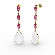 Anais Küpe - Beyaz akrilik ve rodolit garnet 18 ayar altın küpe #4lbdhb