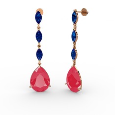 Anais Küpe - Neon pembe akrilik ve lab safir 8 ayar rose altın küpe #4s7q04